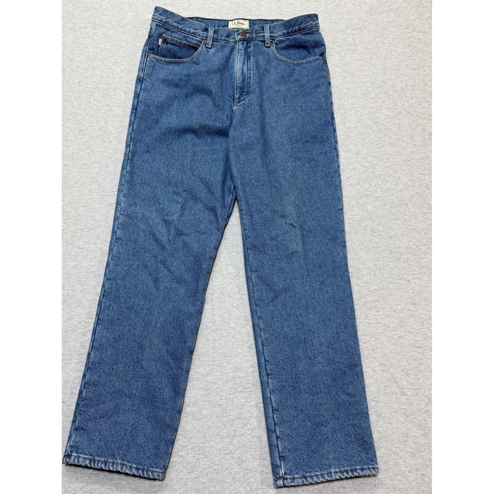 LL Bean Mens 36x32 Classic Fit Fleece Lined Jeans Blue Medium Wash Straight Leg